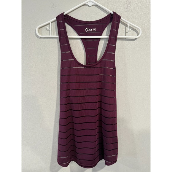 ZYIA Tops - Zyia Active Havana Tank Top Women's Medium Burgundy Stripe Racerback Scoop Neck